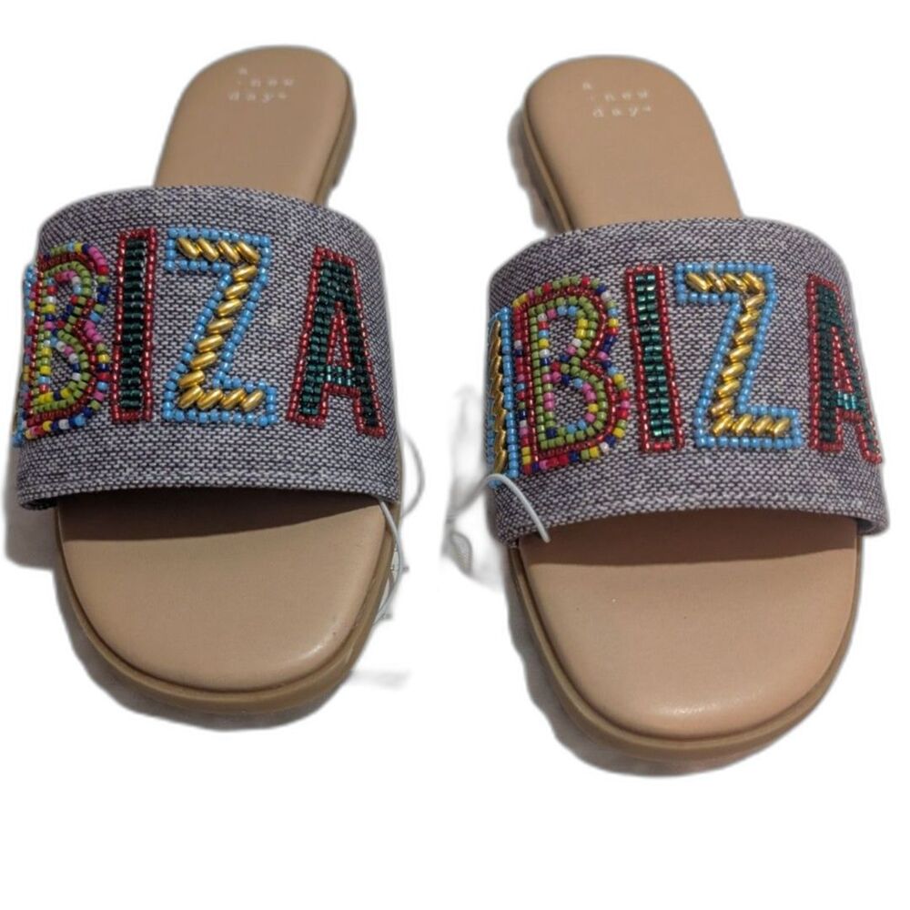 Women's Nehemia Beaded Canvas Slide Sandals -A New Day- Navy Size 10